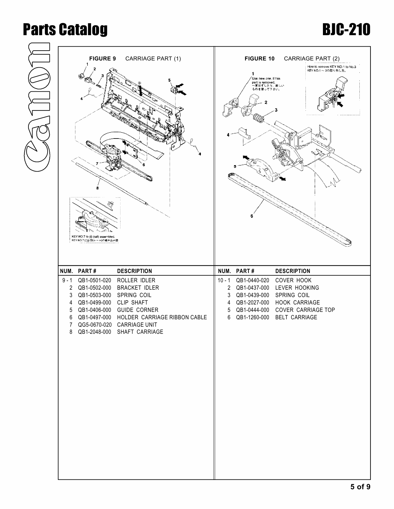 Canon BubbleJet BJC-210 Parts Catalog Manual-5